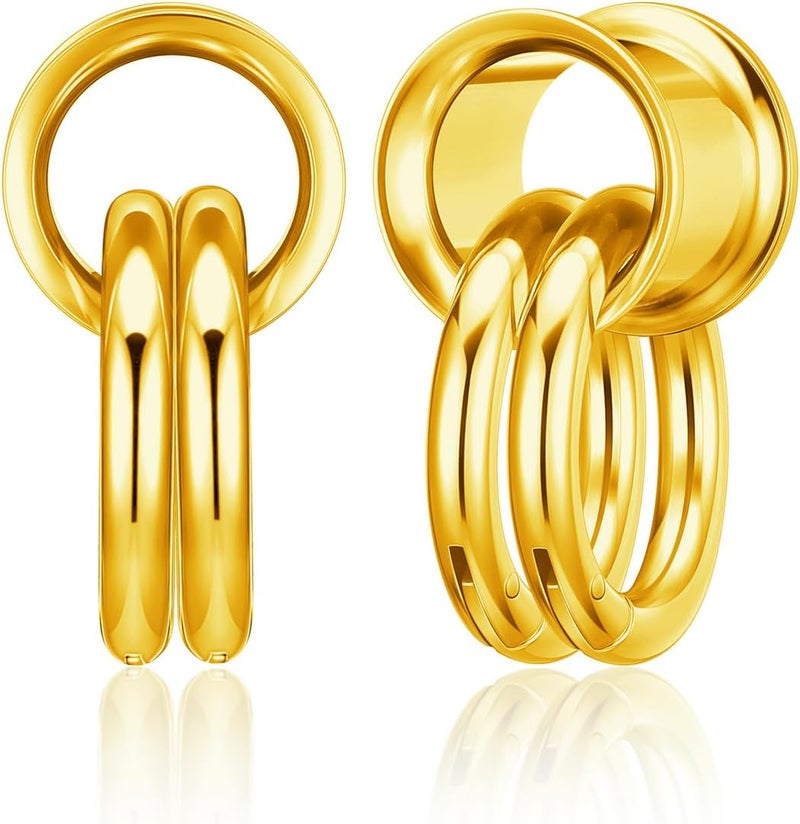 PiercingJ 1 Pair Ear Guages with Rings Ear Weight Plugs Tunnels Hypoallergenic Ear Expander Stretchers 316 Stainless Steel Hoop Earrings Piercing Body Jewelry 0G 00G 1/2" 9/16" - Image 1